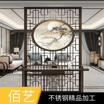 佰艺钛金不锈钢隔断 酒店雕花镀铜客厅镂空加厚玄关屏风图2