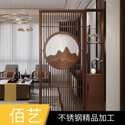 佰艺酒店简约不锈钢隔断 雕花镀铜 餐厅镂空屏风图4