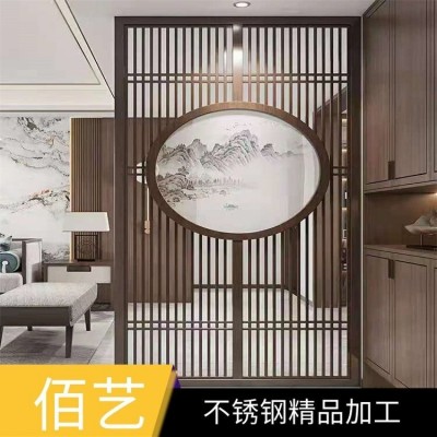 佰艺酒店简约不锈钢隔断 雕花镀铜 餐厅镂空屏风图2