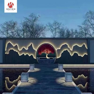 勃鸿定制不锈钢假山屏风酒店大堂装饰隔断山水画背景墙 厂家批发图3