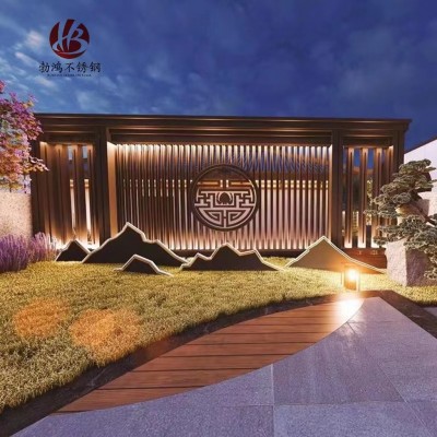 勃鸿 景观装饰假山屏风酒店大堂背景墙室外别墅庭院不锈钢隔断墙图2