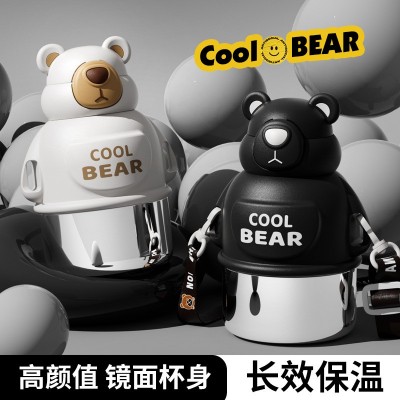 新款卡通不锈钢儿童保温杯可爱便携弹盖带吸管背带保温壶礼品现货图2