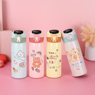 智能卡通316不锈钢保温杯带锁扣真空吸管杯触摸显温儿童弹跳杯图3