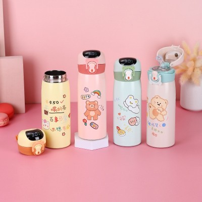 智能卡通316不锈钢保温杯带锁扣真空吸管杯触摸显温儿童弹跳杯图2