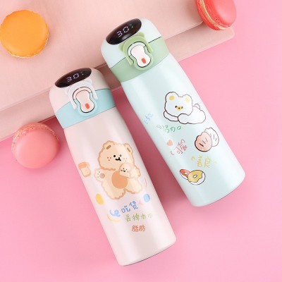 智能卡通316不锈钢保温杯带锁扣真空吸管杯触摸显温儿童弹跳杯图4
