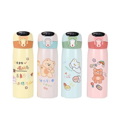 智能卡通316不锈钢保温杯带锁扣真空吸管杯触摸显温儿童弹跳杯图5