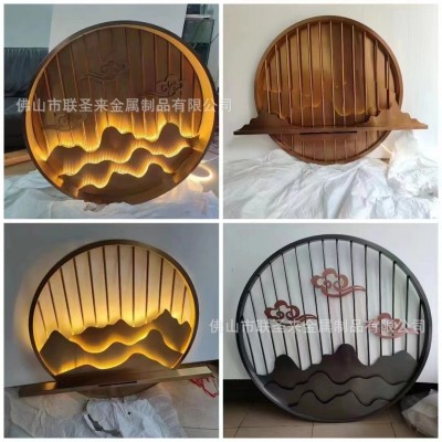 不锈钢屏风隔断长虹玻璃玄关制定镂空酒店餐厅背景墙铝雕假山格栅图3