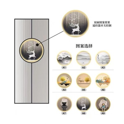新中式不锈钢屏风隔断金属室内屏风折叠隔断磨砂玻璃入户屏风摆件图2