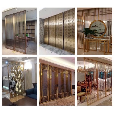 现代新中式屏风不锈钢隔断酒店餐厅入户装饰屏风金属镂空隔断摆件图2