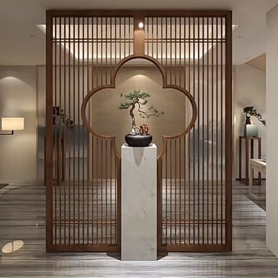 现代新中式屏风不锈钢隔断酒店餐厅入户装饰屏风金属镂空隔断摆件图4