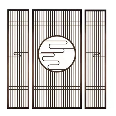 现代新中式屏风不锈钢隔断酒店餐厅入户装饰屏风金属镂空隔断摆件图5