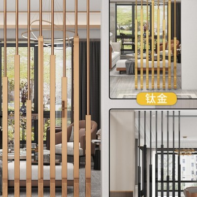 新中式免打孔不锈钢屏风 客厅麋鹿梅花山水装饰花格金属屏风隔断图2
