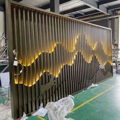 不锈钢屏风景观假山水背景墙别墅庭院峦山雕塑墙新中式玄关格栅图2