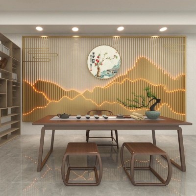 不锈钢屏风景观假山水背景墙别墅庭院峦山雕塑墙新中式玄关格栅图4