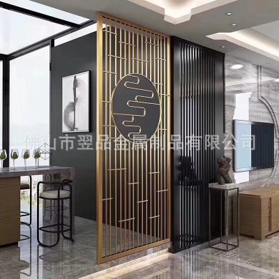 热销不锈钢屏风玫瑰金隔断座屏风镜面钛金镂空隔断山水背景墙屏风图2