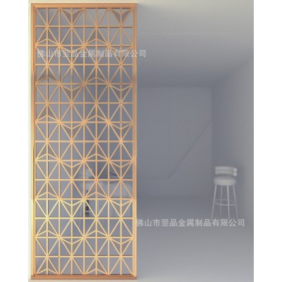 热销不锈钢屏风玫瑰金隔断座屏风镜面钛金镂空隔断山水背景墙屏风图4