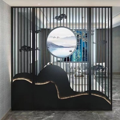 佛山厂家定制新中式不锈钢屏风酒店玄关隔断屏风金属屏风工程屏风图2