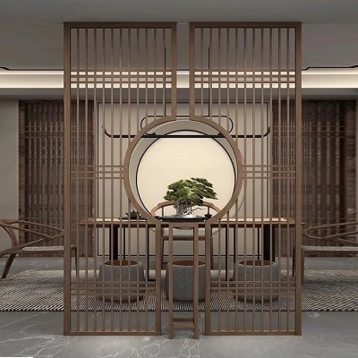 佛山厂家定制新中式不锈钢屏风酒店玄关隔断屏风金属屏风工程屏风图4