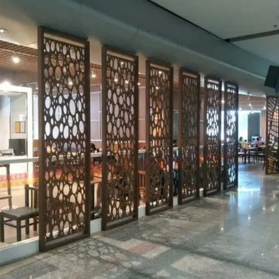 酒店屏风隔断 新中式不锈钢屏风 别墅金属装饰屏风酒店镂空玄关图2