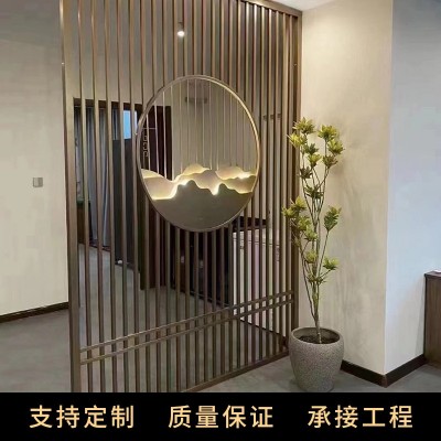 新中式不锈钢玄关屏风隔断客厅家用遮挡入户镂空现代简约金属屏风图2