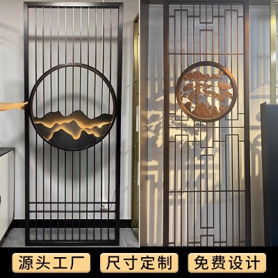 新中式不锈钢玄关屏风隔断客厅家用遮挡入户镂空现代简约金属屏风图3