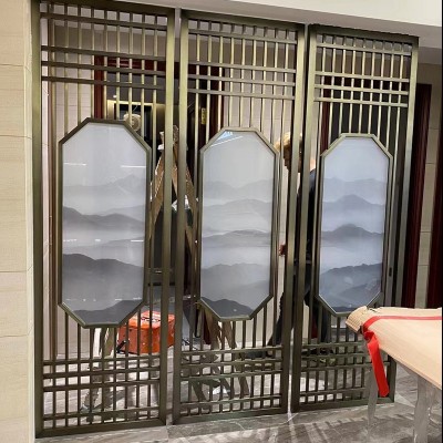 新中式不锈钢玄关屏风隔断客厅家用遮挡入户镂空现代简约金属屏风图4