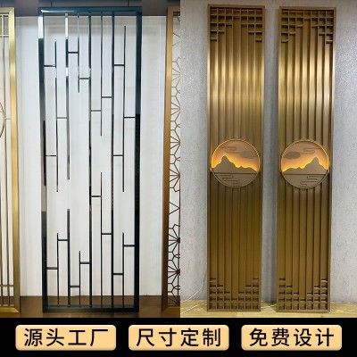 新中式玫瑰雕刻金属隔断屏风客厅入户门遮挡不锈钢公寓装饰定制图2