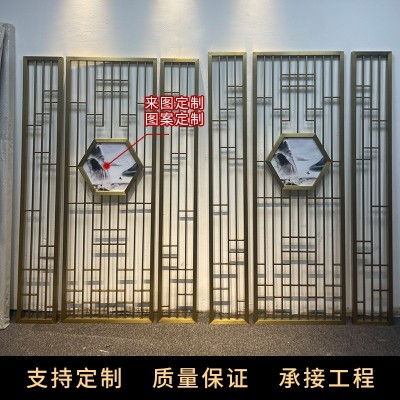 新中式玫瑰雕刻金属隔断屏风客厅入户门遮挡不锈钢公寓装饰定制图3