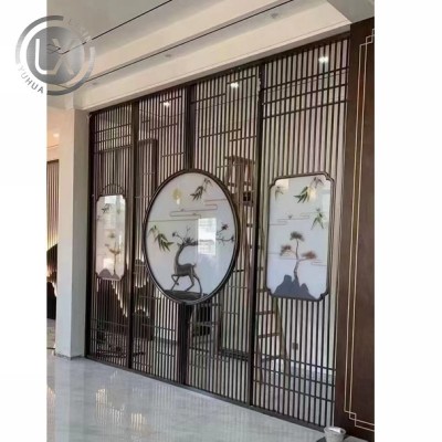 餐厅门厅不锈钢玻璃铝艺金属屏风 高端简约风格 家装现代隔断图5