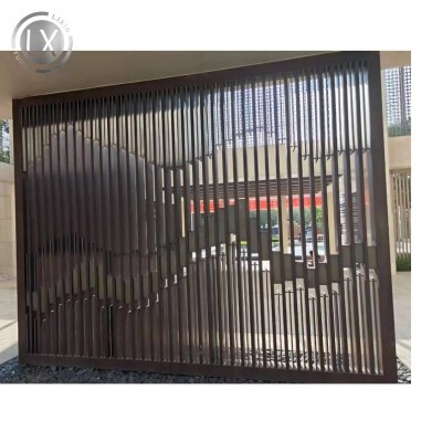 佛山北滘家具 大型轻奢中式金属隔断 山水画不锈钢假山屏风墙图4