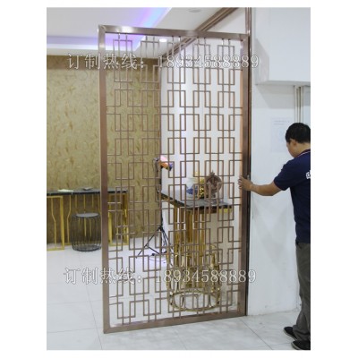 佛山不锈钢屏风 花格金属镂空中式现代玫瑰金酒店 玄关隔断格栅图3