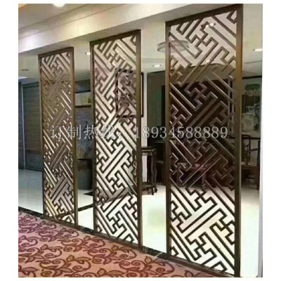 佛山不锈钢屏风 花格金属镂空中式现代玫瑰金酒店 玄关隔断格栅图2
