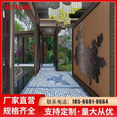 新中式不锈钢屏风隔断客厅进门玄关酒店大堂办公室镂空园林大座屏图3