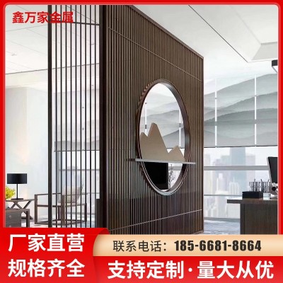 不锈钢山水画屏风中式隔断满焊拼接居家屏风隔断客厅玄关金属隔断图2