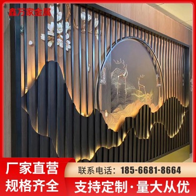 不锈钢山水画屏风中式隔断满焊拼接居家屏风隔断客厅玄关金属隔断图3