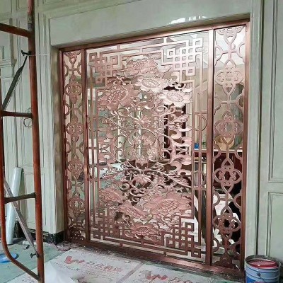 供应不锈钢酒店装饰工程 中国风缕空隔断屏风 客厅中式金属屏风图4