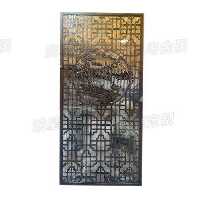 新中式不锈钢屏风别墅浮雕铝雕入户玄关酒店镂空花格金属隔断装饰图5