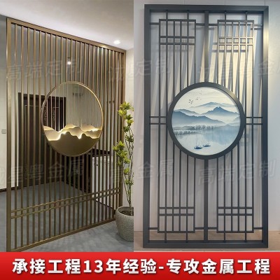 新中式不锈钢屏风客厅入户玄关售楼部装饰隔断别墅金属花格厂家图4