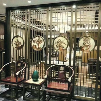 别墅烤漆遮挡屏风金属办公室装饰屏风隔断拉丝入户玄关屏风隔断墙图3
