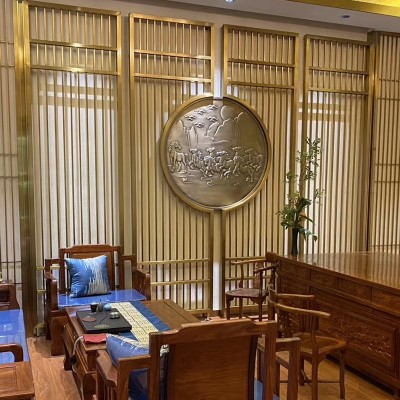 厂家供应铝材铜材浮雕屏风复古风客厅酒店家居钛金香槟金屏风隔断图3