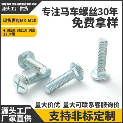 扁头十字头马车螺栓方颈螺丝家具螺栓不锈钢镀蓝白锌桥架连接螺丝图2