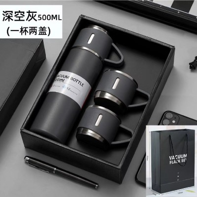 商务不锈钢真空保温杯一杯三盖礼品直身杯便携户外高档礼盒套装图2