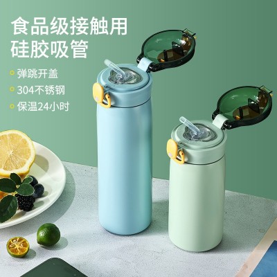 儿童保温杯女士带吸管弹跳杯便携简约随手杯学生情侣保温杯定制图2