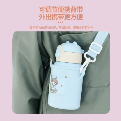 儿童吸管杯卡通双层不锈钢保温杯学生硅胶套大容量保温壶批发定制图3