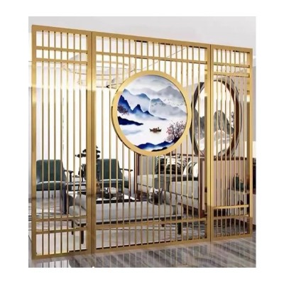 新中式玄关花格装饰镂空金属轻奢不锈钢铁艺屏风隔断客厅现代简约图5
