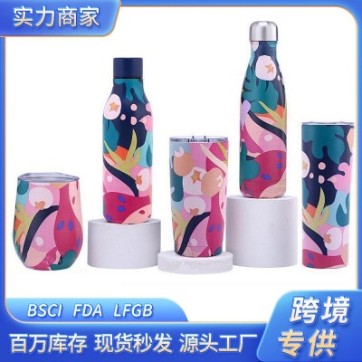 跨境新款可乐瓶 双层304不锈钢户外运动水瓶漆染印红酒瓶保温水杯
