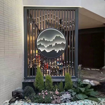 新中式不锈钢屏风 可折叠卧室客厅假山屏风隔断玄关柜一体隔断图4