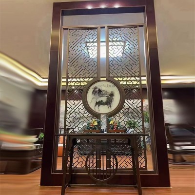 新中式不锈钢屏风 可折叠卧室客厅假山屏风隔断玄关柜一体隔断图3