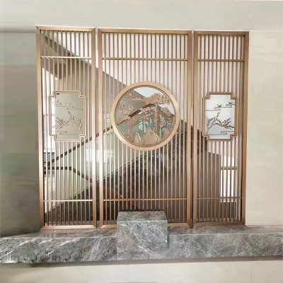 餐厅客厅屏风玻璃隔断 可折叠带轮不锈钢屏风 金属铝雕屏 风隔断图3