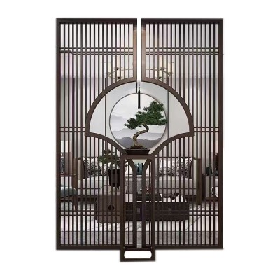餐厅客厅屏风玻璃隔断 可折叠带轮不锈钢屏风 金属铝雕屏 风隔断图5